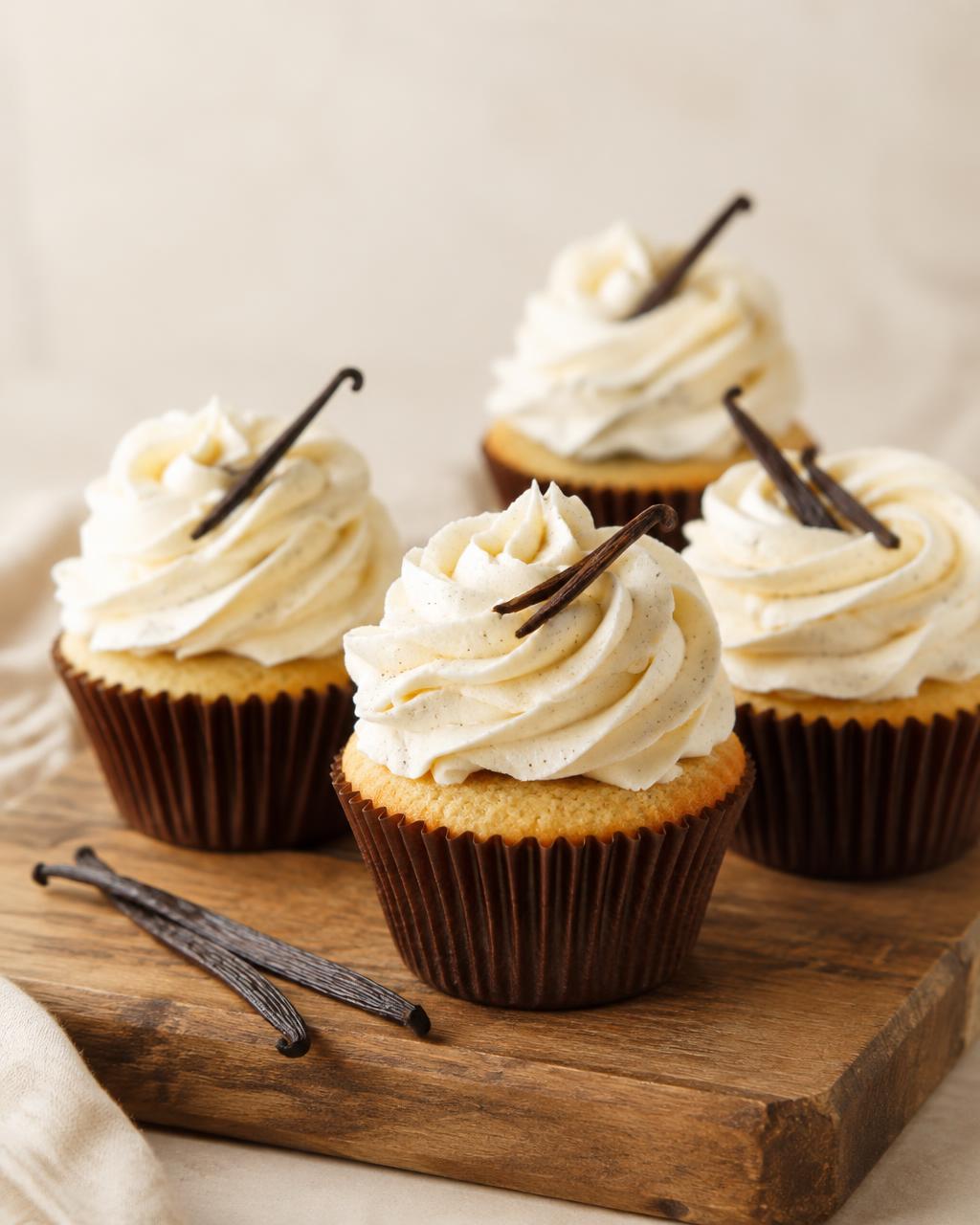 Vanilla cupcakes on a tray