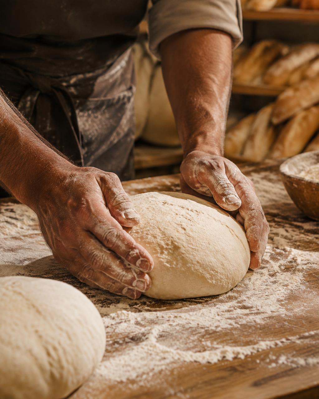 Baker shaping dough by hand